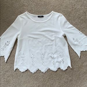 White Shein laser cut detail top